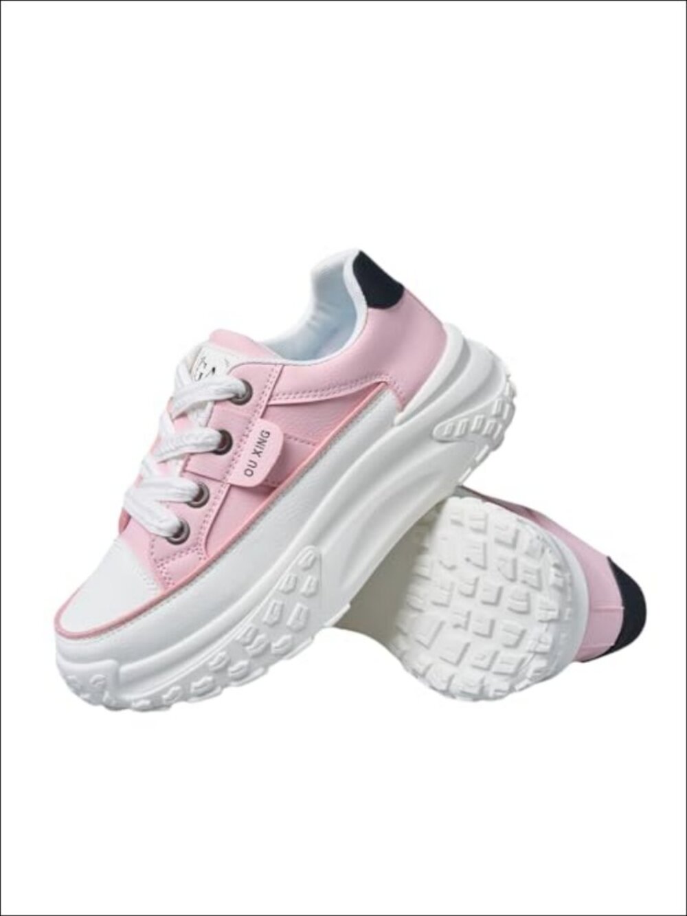 Women's Lace Up Faux Leather Platform Sneakers Breathable Non Slip Running Shoes